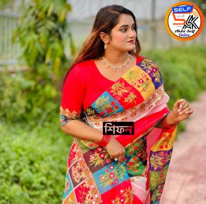Chiffon Saree With Mirror Work