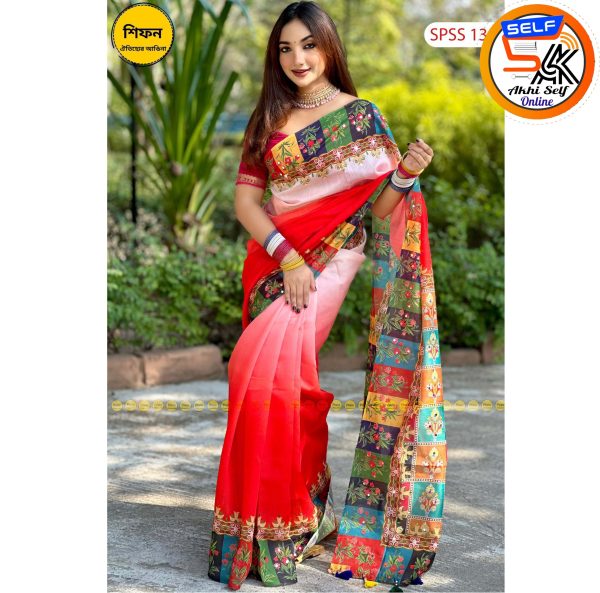 Chiffon Saree With Mirror Work 02
