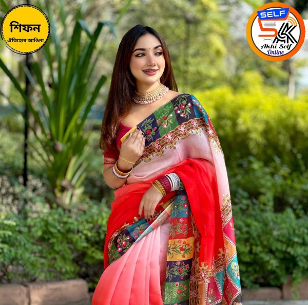 Chiffon Saree With Mirror Work 02