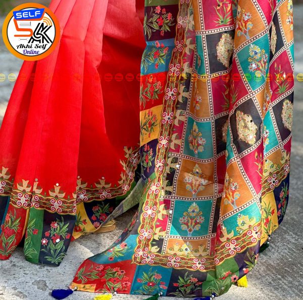 Chiffon Saree With Mirror Work 02